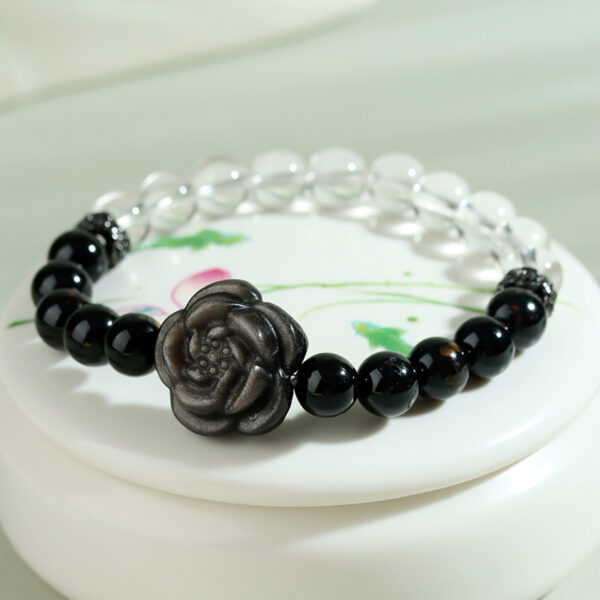 Black tourmaline white crystal silver obsidian rose bracelet fashion bracelet jewelry customization
