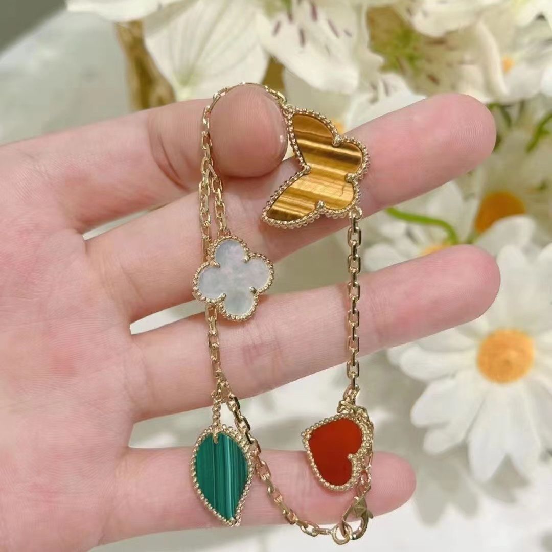 Four-leaf clover luck flower bracelet for women 18k gold butterfly five-pointed star heart Agate jewelry