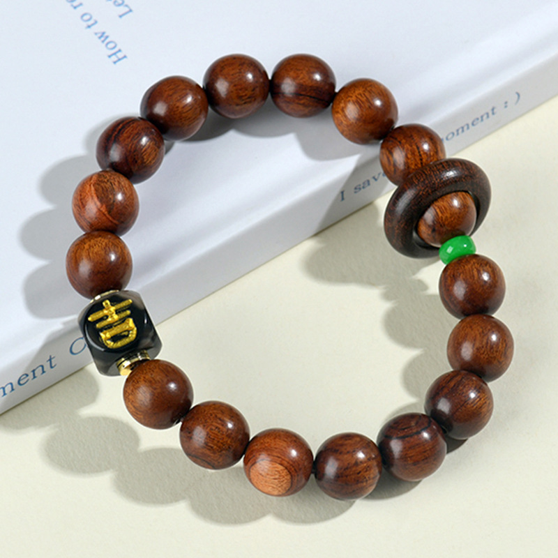 Rosewood black agate auspicious single circle bracelet play play Buddhist beads men and women bracelet retro national tide jewelry