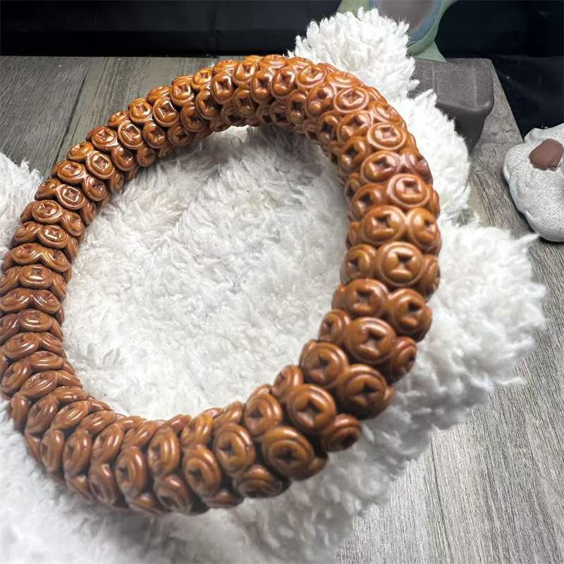 Purple Rat Bodhi Carved Copper Coin Gold Rice Bowl Hollow Single Circle Wenwan Bracelet Men's and Women's Buddhist Beads