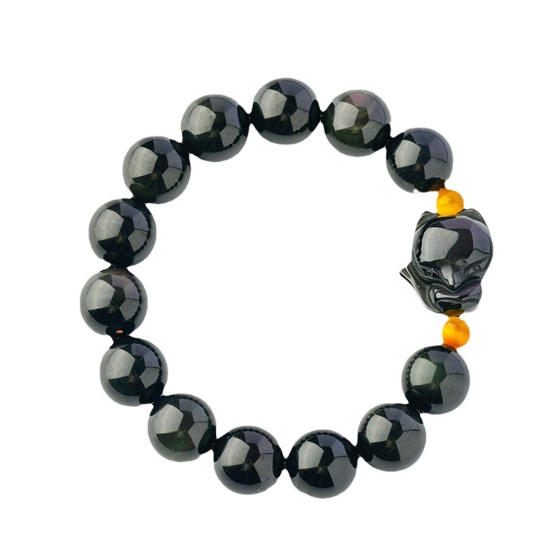 Crystal double color eye obsidian little fox bracelet single loop men and women couple bracelet