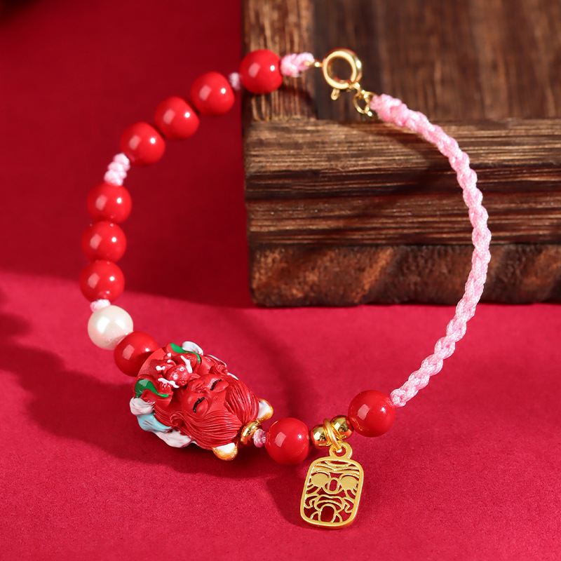 Cinnabar Emperor Red Sand Painted Nine-tailed Fox DIY Hand-woven Bracelet Red Rope