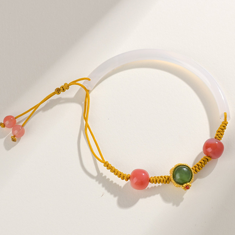 White agate half bracelet hand-woven bracelet new Chinese style literary retro women's bracelet jewelry