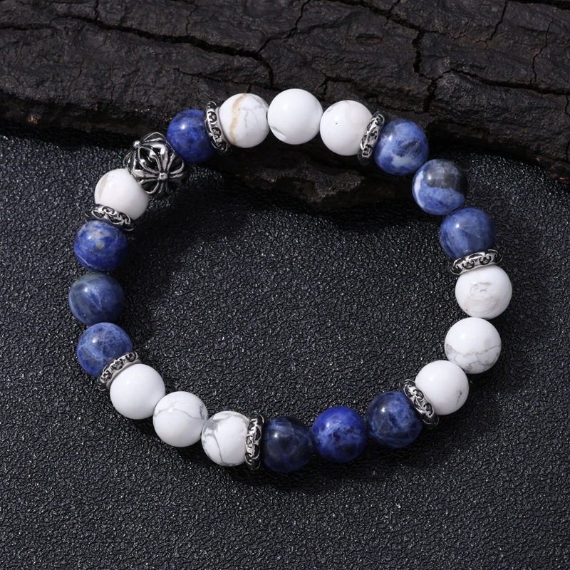 Lapis Lazuli with Vintage Beads Stainless Steel Square Flower Bracelet