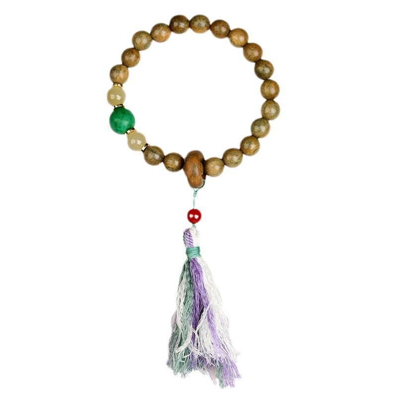 Green sandalwood and Hetian jade Tibetan running ring tassel bracelet new Chinese style play play Buddhist beads bracelet new jewelry