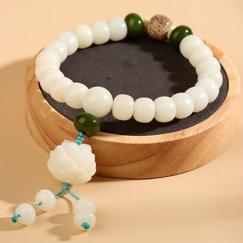 White jade bodhi old type bead lotus bracelet new Chinese style play Buddhist beads rosary ethnic style hand string
