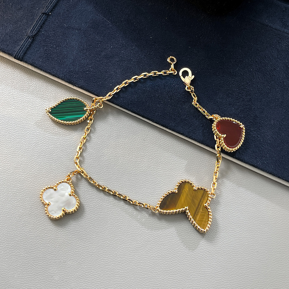 Four-leaf clover luck flower bracelet for women 18k gold butterfly five-pointed star heart Agate jewelry