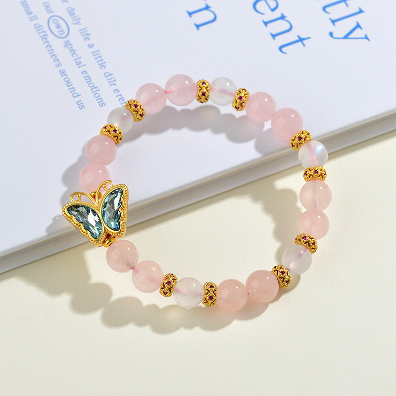 Crystal Rose Quartz Blue Moonlight Butterfly Bracelet Sweet Fashion Original Women's Bracelet Love Gift