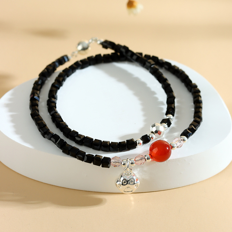 Crystal black spinel double circle cat claw bracelet new Chinese style original design female bracelet jewelry gift