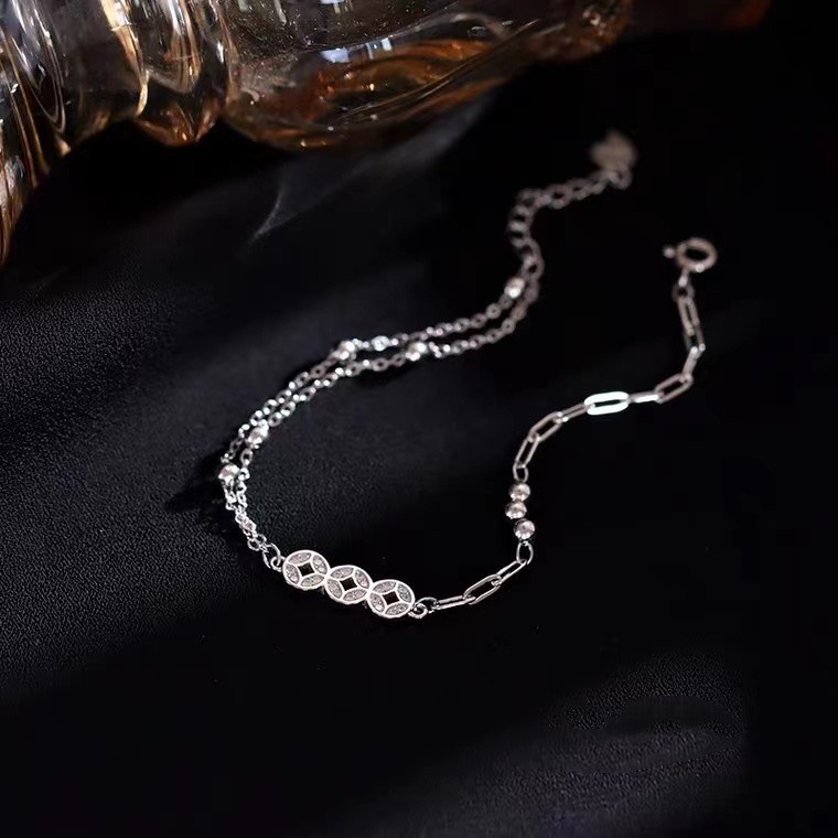 Pure silver lucky copper coin bracelet niche design ins retro high-end New Year jewelry