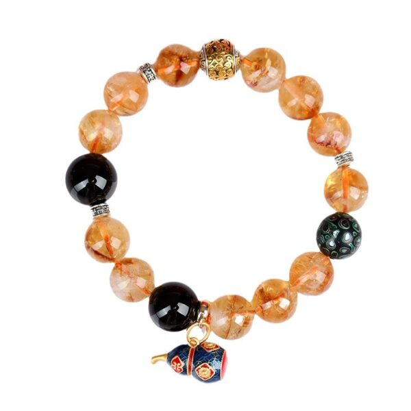 Crystal yellow tower crystal large lacquer bead black agate bracelet cloisonne gourd new Chinese style cultural and creative bracelet