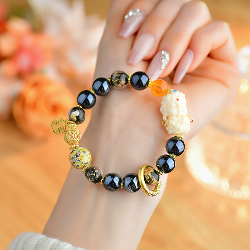 Incense Ash Black Porcelain Glass Gold Foil Bracelet Jewelry