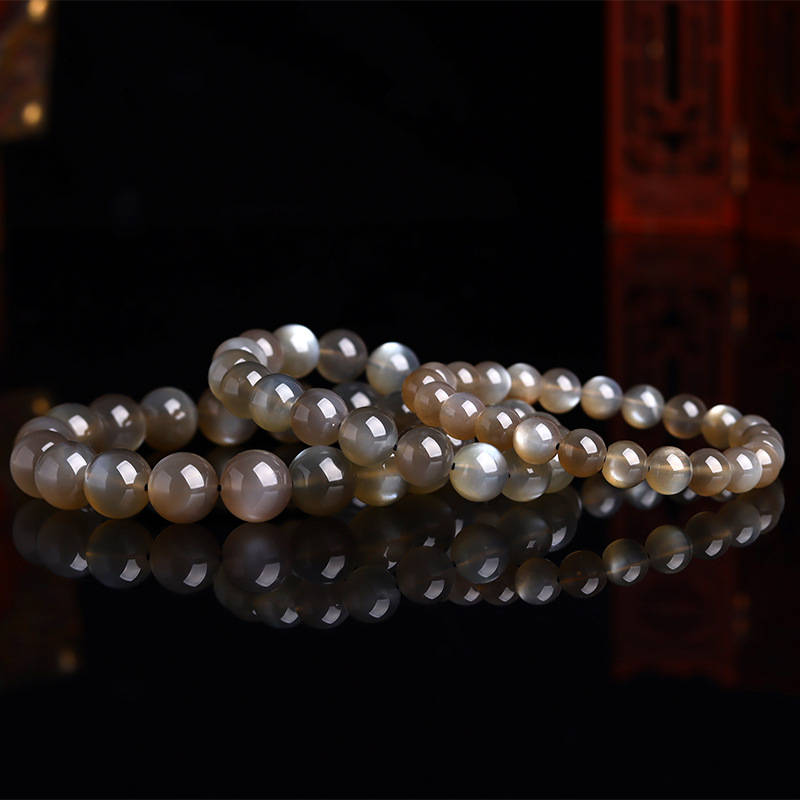 Natural crystal silver sunstone round bead bracelet black gray starlight cat's eye effect men and women couple bracelet
