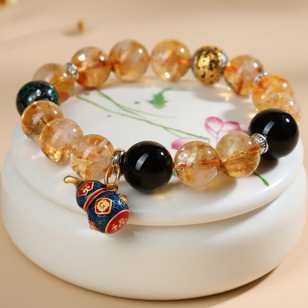 Crystal yellow tower crystal large lacquer bead black agate bracelet cloisonne gourd new Chinese style cultural and creative bracelet