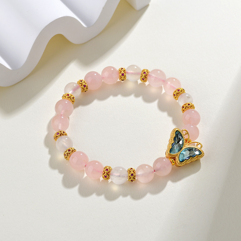 Crystal Rose Quartz Blue Moonlight Butterfly Bracelet Sweet Fashion Original Women's Bracelet Love Gift