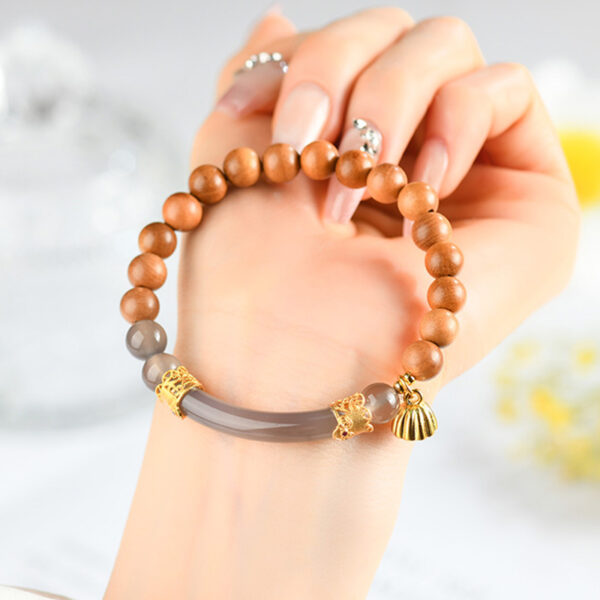 Sandalwood gray agate half bracelet lotus pendant new Chinese style Buddhist beads hand string hot sale