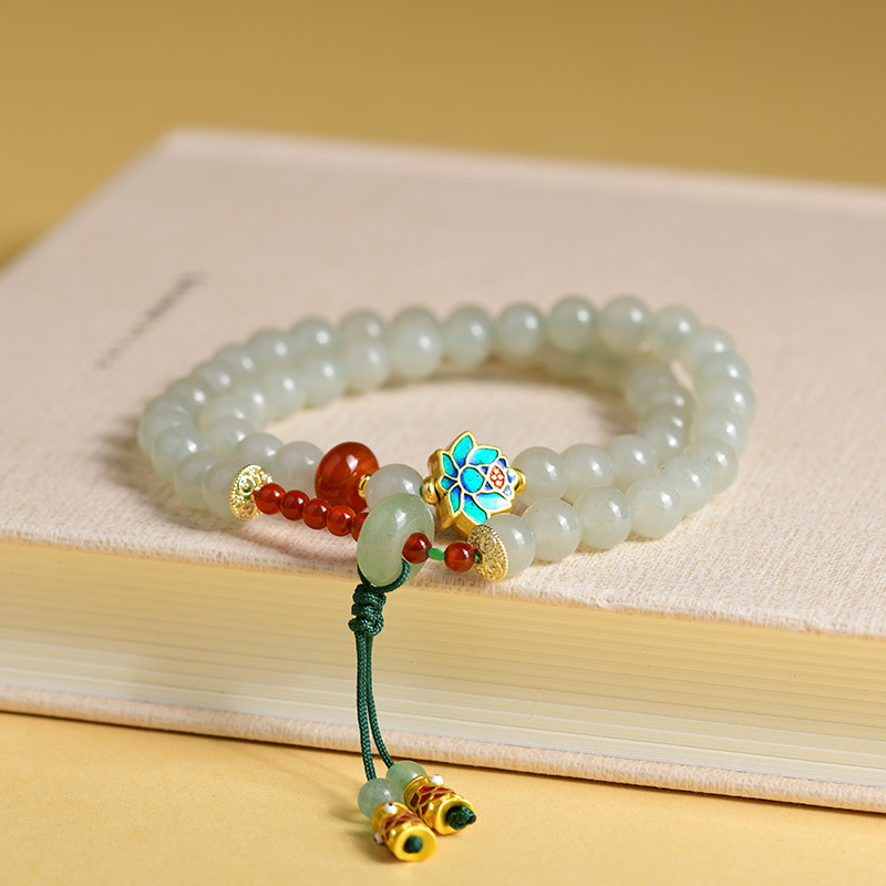 Jade agate double circle bracelet new Chinese style lotus building cool series new style bracelet