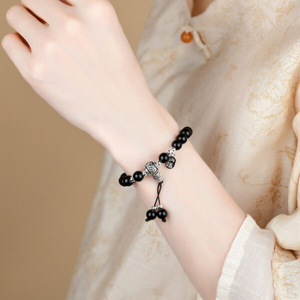 Obsidian bracelet, green incense ash, glass Buddhist beads, rosary bracelet, hot sale