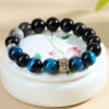 Peacock blue tiger eye stone silver obsidian bracelet new Chinese style trend retro men and women new bracelet jewelry