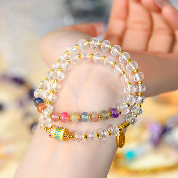White crystal colorful beads double circle bracelet fashionable rainbow multi-treasure bracelet