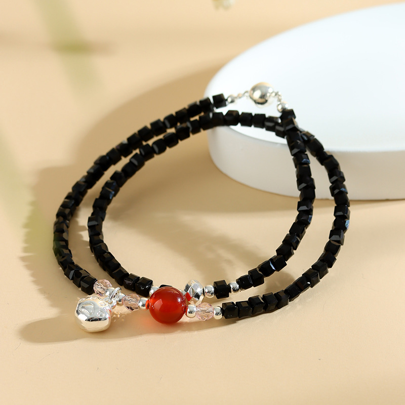 Crystal black spinel double circle cat claw bracelet new Chinese style original design female bracelet jewelry gift
