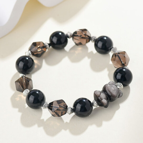 Crystal Smoky Quartz Faceted Silver Obsidian Cartoon Bear Bracelet Couple Original Bracelet Customized
