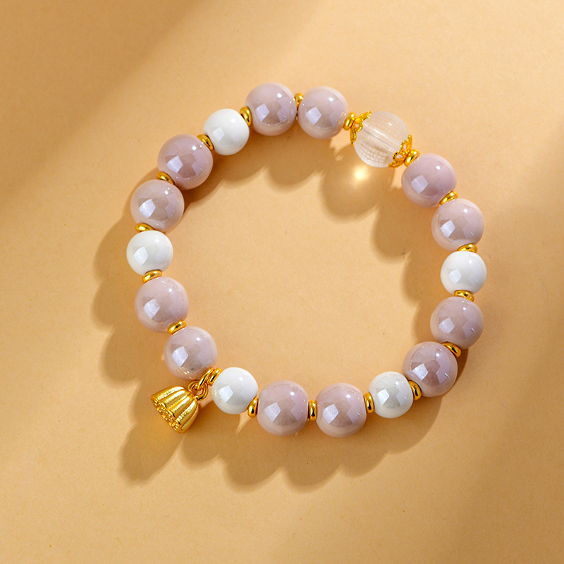 White powder porcelain beads, incense ash porcelain, white crystal, heart sutra bracelet, lotus pendant, new hot style bracelet