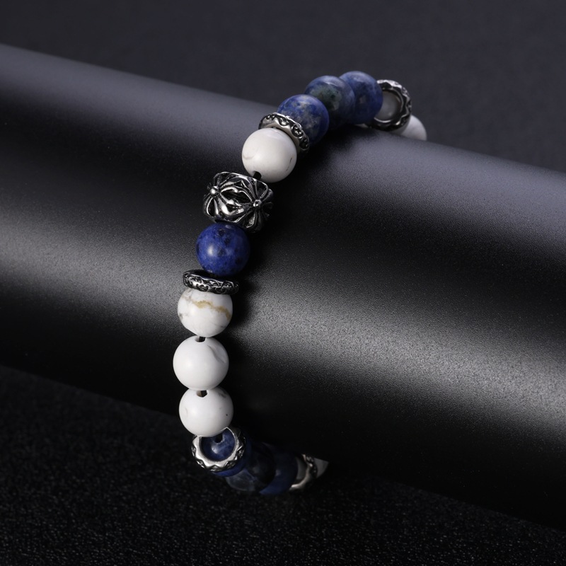 Lapis Lazuli with Vintage Beads Stainless Steel Square Flower Bracelet