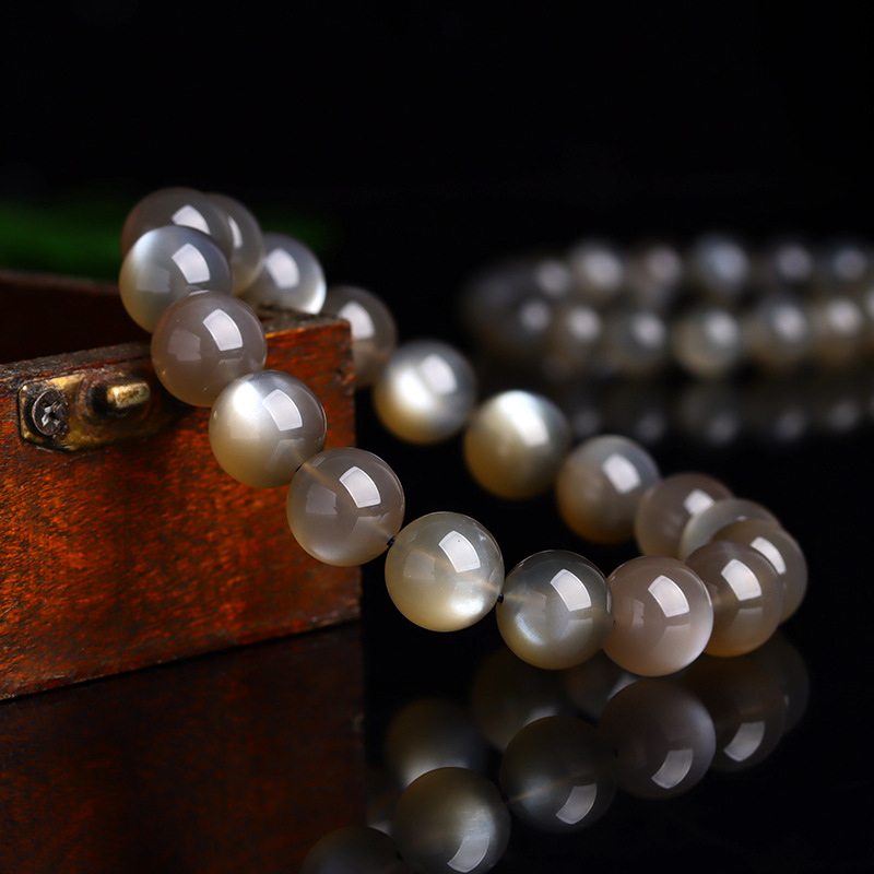 Natural crystal silver sunstone round bead bracelet black gray starlight cat's eye effect men and women couple bracelet