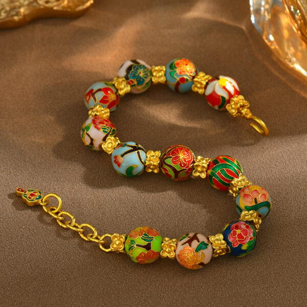 Ancient high temperature blue enamel December flower god bead sand gold bracelet cloisonne guardian flower bead bracelet