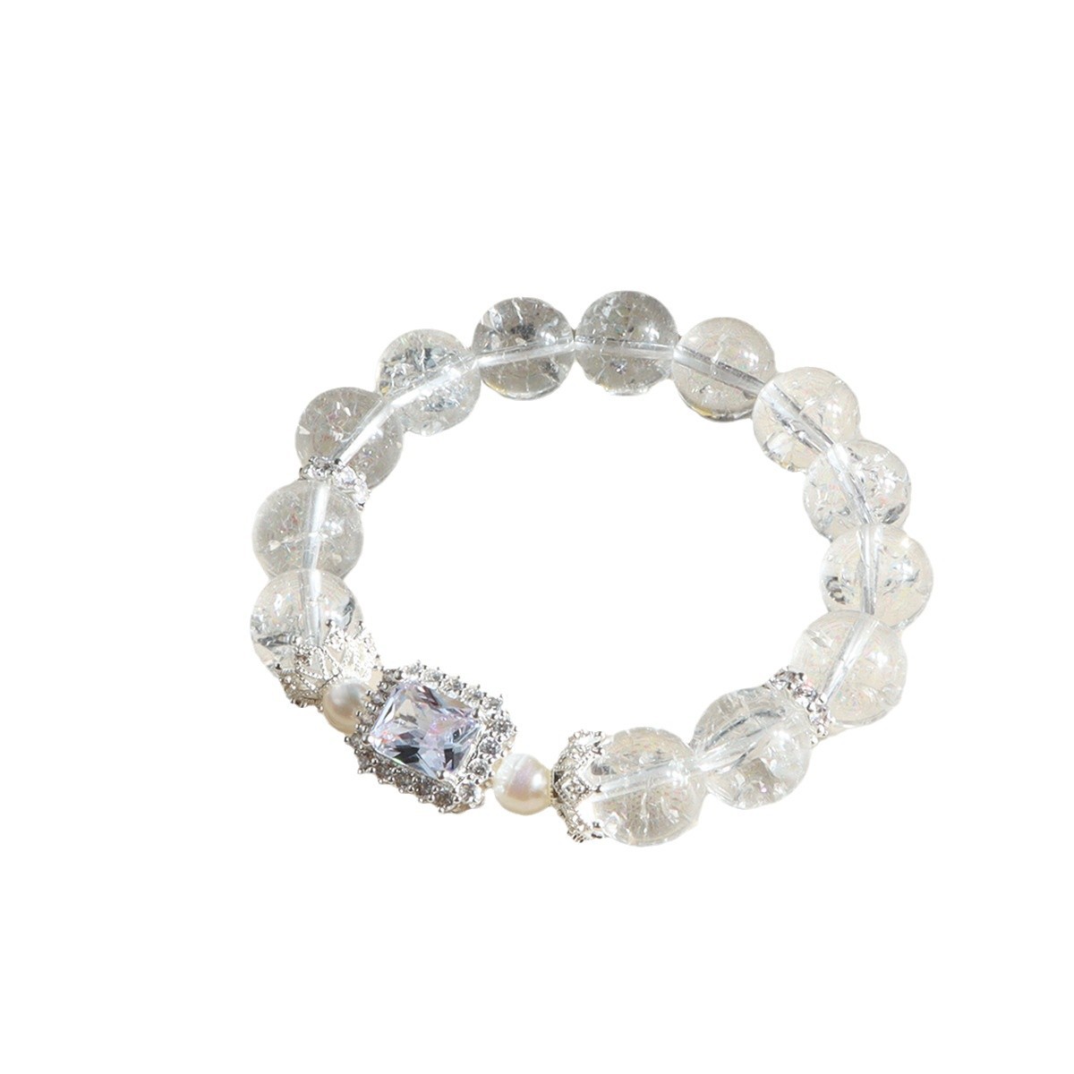 White crystal freshwater pearl sugar cube zircon fashion fresh crystal bracelet versatile sweet literary