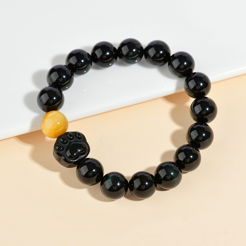 Double color eye obsidian cat claw bracelet new Chinese style men and women crystal single circle beaded bracelet