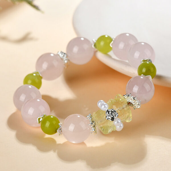 Rose Quartz Green Crystal Bear Bracelet Original Large Particles Hot Sale Peach Pink Love Bracelet Jewelry