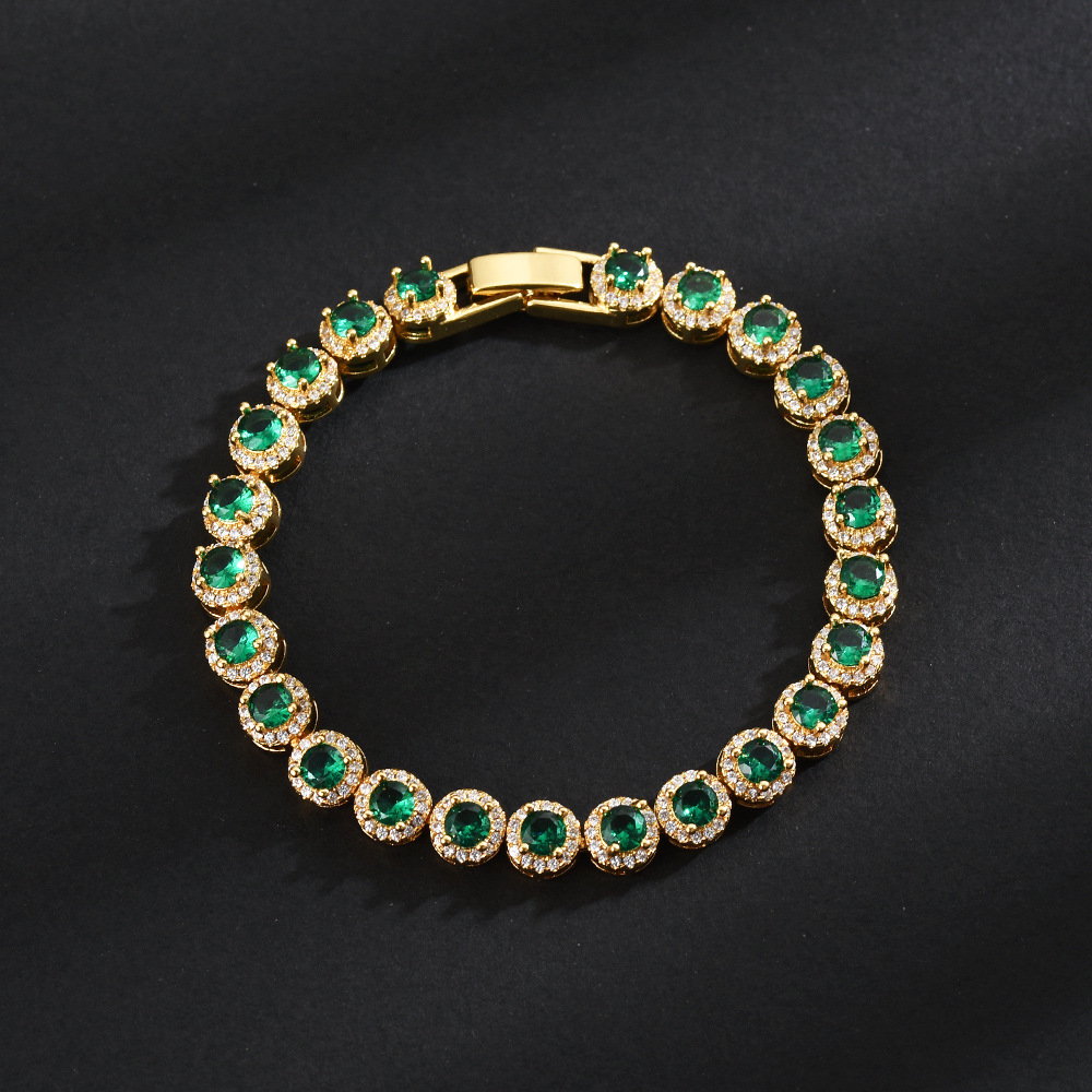 Green tennis bracelet men's hip-hop women's same style personality high-end full diamond zircon bracelet