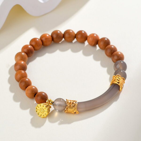 Sandalwood gray agate half bracelet lotus pendant new Chinese style Buddhist beads hand string hot sale