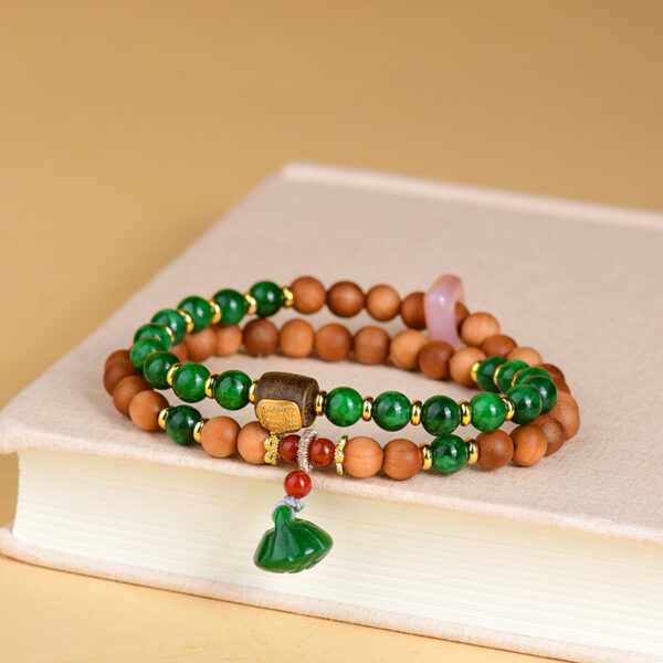 Sandalwood dry green double circle bracelet lotus pendant new Chinese style scenic area temple new hot bracelet jewelry
