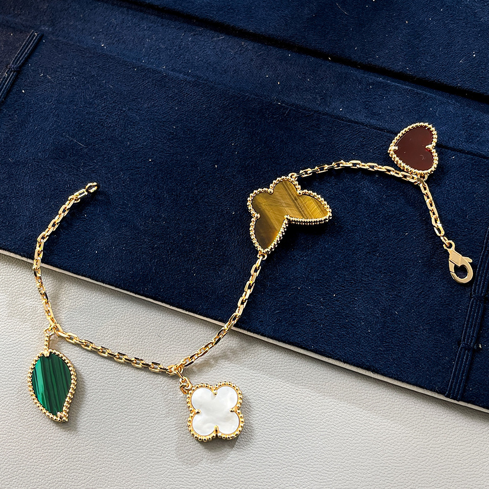 Four-leaf clover luck flower bracelet for women 18k gold butterfly five-pointed star heart Agate jewelry
