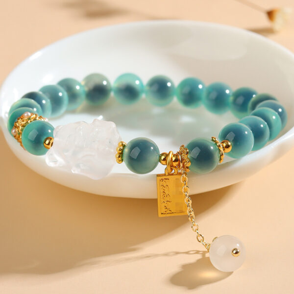 Green sugar heart agate white crystal nine-tailed fox bracelet scenic area temple new Chinese style bracelet