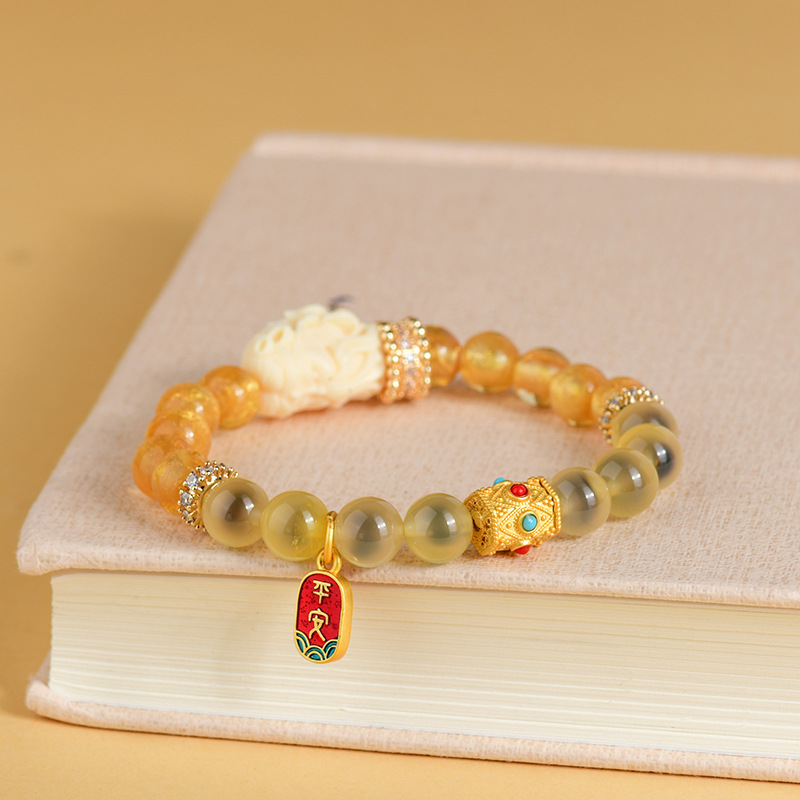 Sugar Heart Agate Gold Foil Nine-Tailed Fox Bracelet New Chinese Style Creative Hot Bracelet for Women
