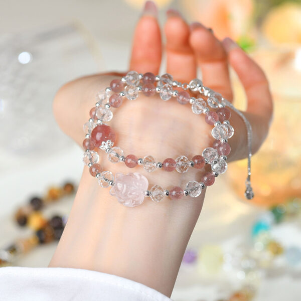 Strawberry crystal white crystal double circle bracelet pink crystal nine-tailed fox popular female bracelet