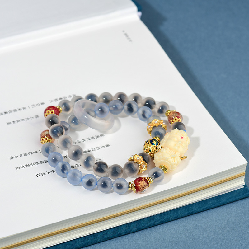 Sugar Heart Agate Double Circle Bracelet Running Ring Gold Foil Glass Bracelet Hot Selling