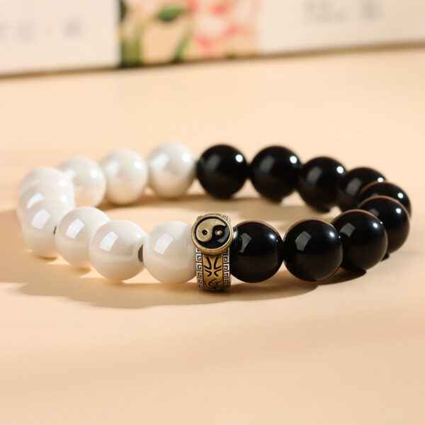 Tai Chi Hunyuan Bead Bracelet Taoist Instrument White Porcelain Bead Obsidian National Style Bagua Hot Selling Bracelet