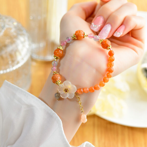Gold Jade Orange Pink Jade Bracelet Chalcedony Flower Pendant Retro Hot Style Bracelet