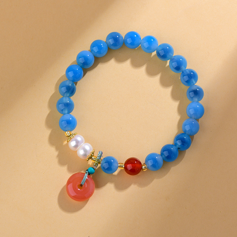 Blue sugar heart agate bracelet peace buckle pendant half pond beaded popular bracelet jewelry