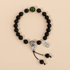 Obsidian bracelet, green incense ash, glass Buddhist beads, rosary bracelet, hot sale
