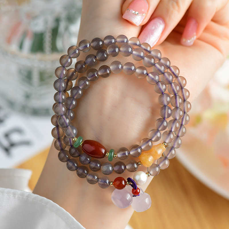 Gray agate multi-circle bracelet apple pendant retro niche design network hot bracelet