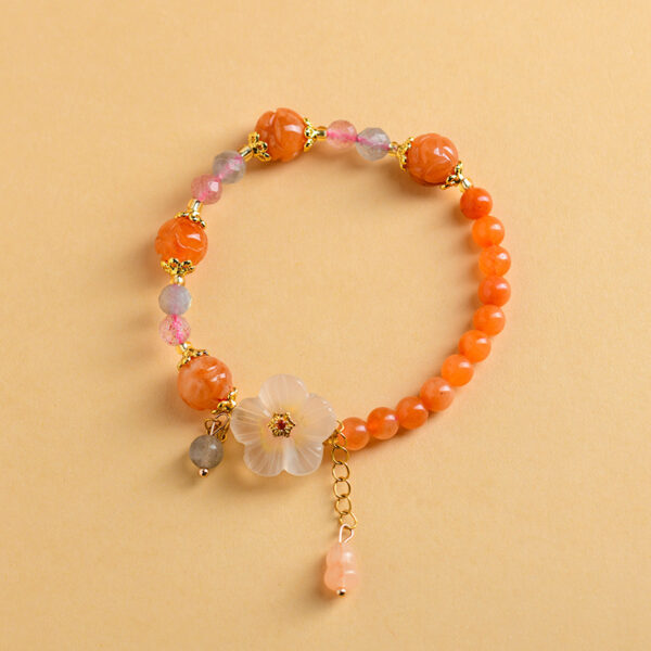 Gold Jade Orange Pink Jade Bracelet Chalcedony Flower Pendant Retro Hot Style Bracelet
