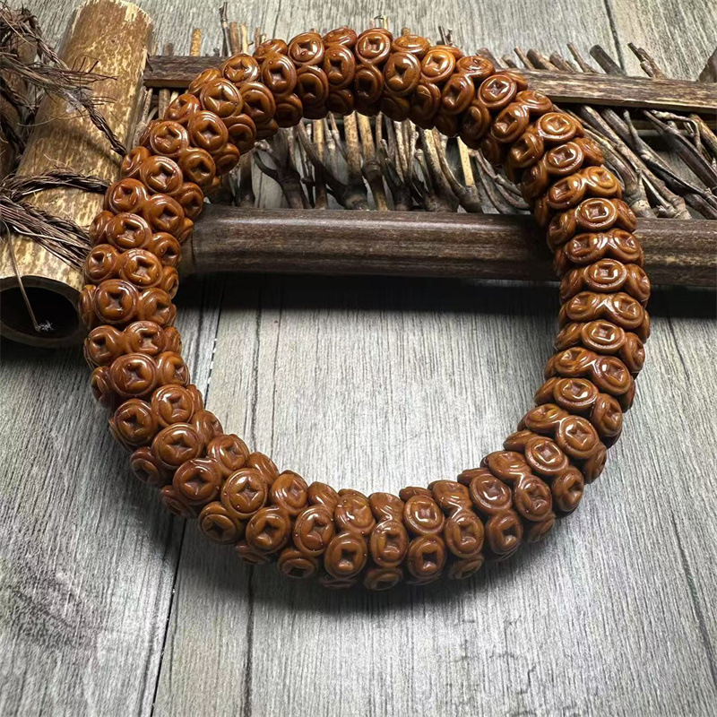Purple Rat Bodhi Carved Copper Coin Gold Rice Bowl Hollow Single Circle Wenwan Bracelet Men's and Women's Buddhist Beads