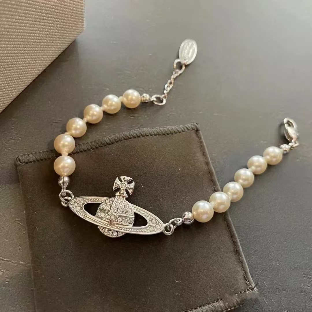 Queen Mother's high version classic Saturn pearl bracelet for women European and American style Saturn diamond pearl bracelet