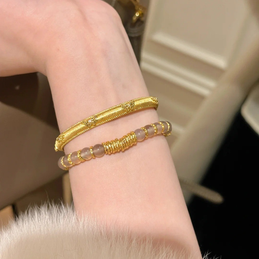 Smoky agate bracelet for women s925 sterling silver thick gold-plated winding bracelet vintage Jewelry